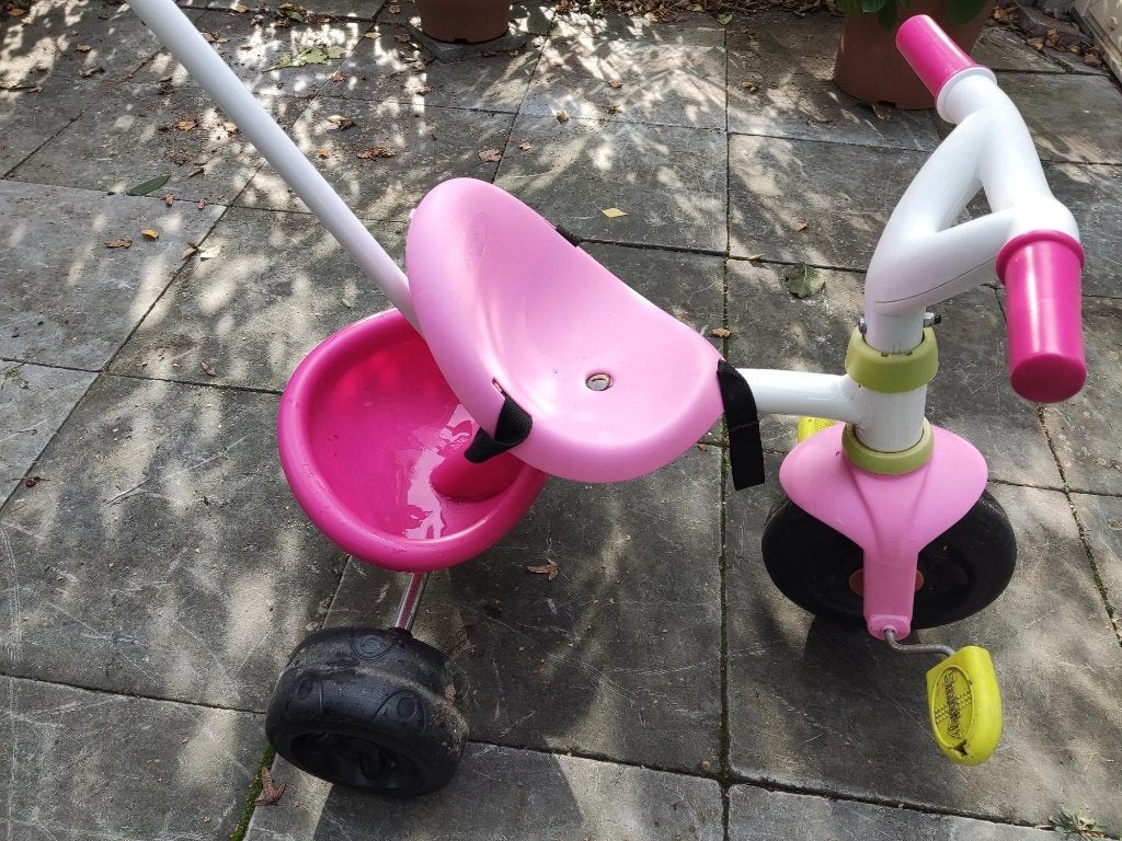 Drie wieler met kiepbakje en stang, Fietsen en Brommers, Ophalen, Gebruikt, Terugtraprem, Duwstang