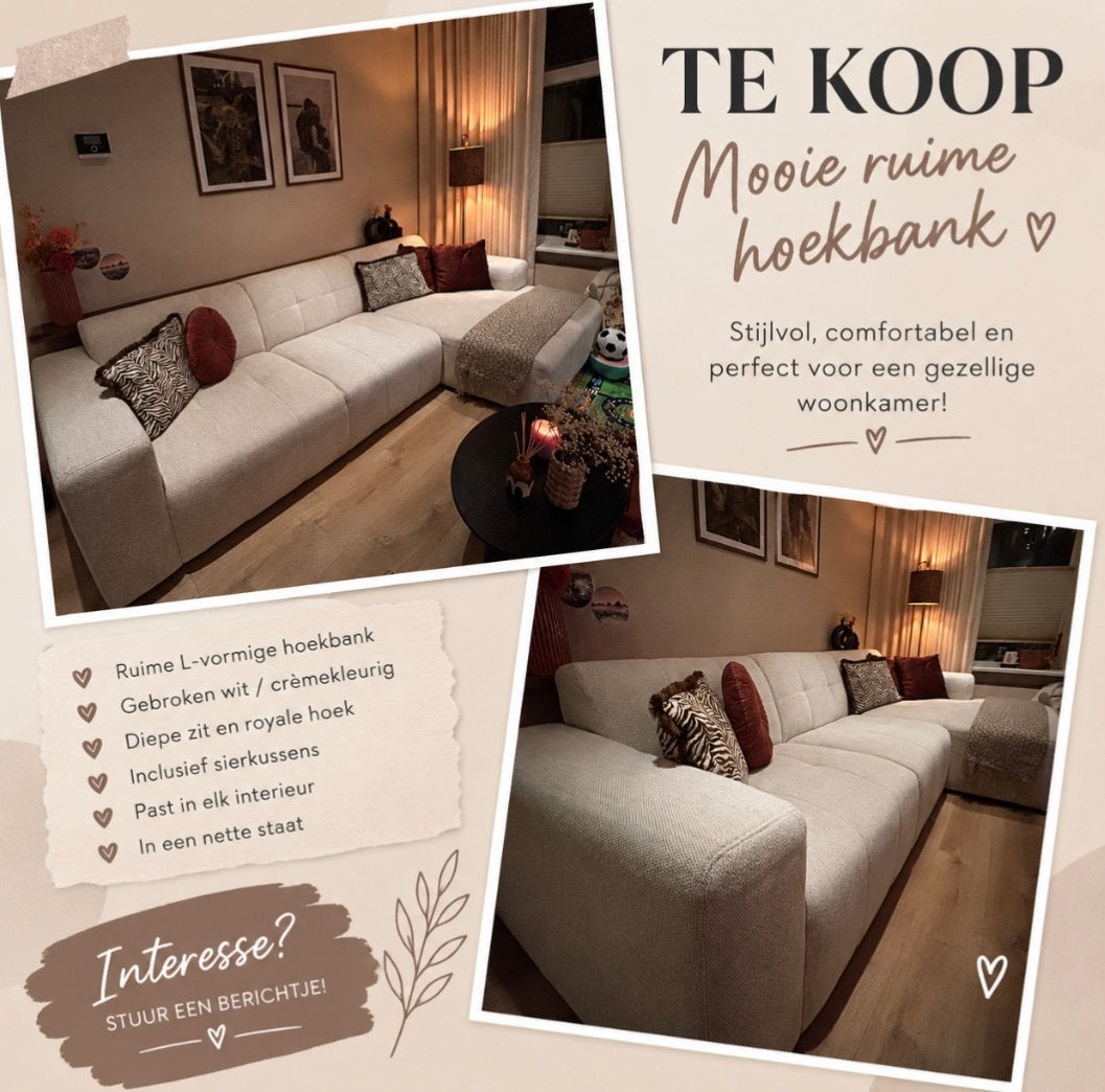 Wit beige bank, Ophalen, 250 tot 300 cm, Hoekbank, Nieuw