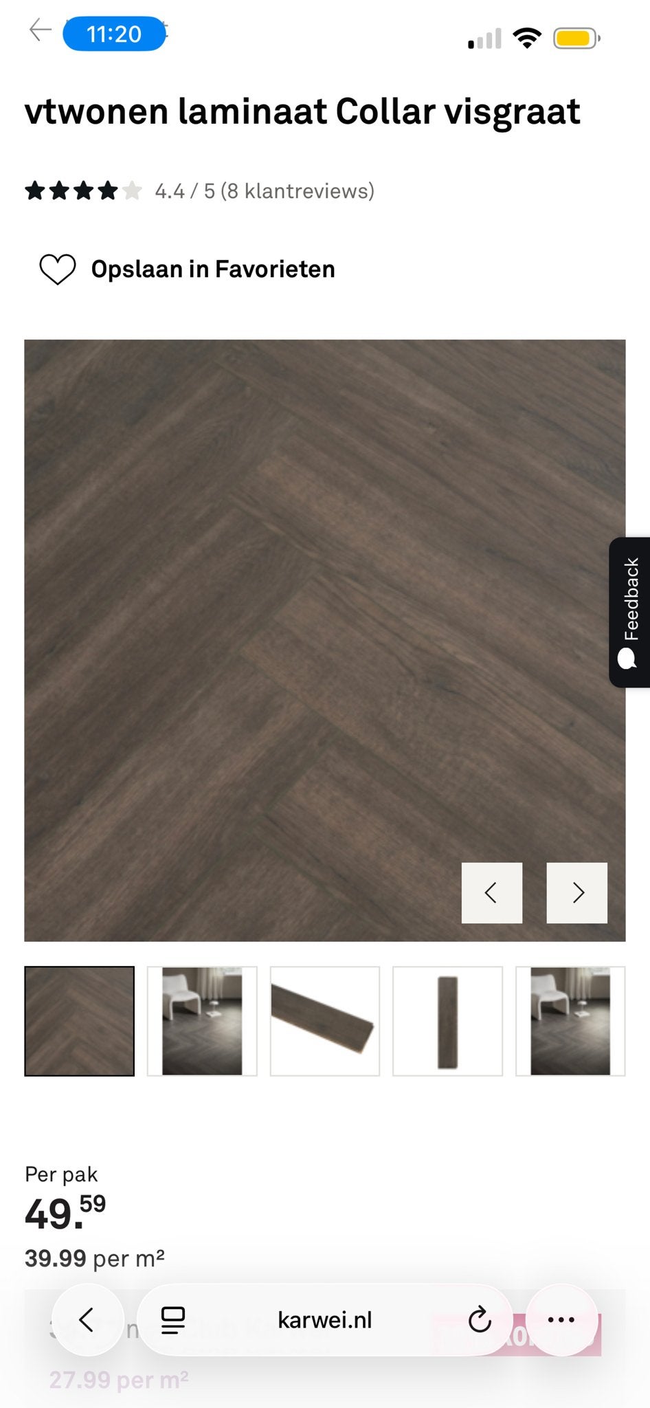 Vloerdelen laminaat visgraat (ca. 20m2), Ophalen, 50 tot 150 cm, Zo goed als nieuw, 10 m² of meer