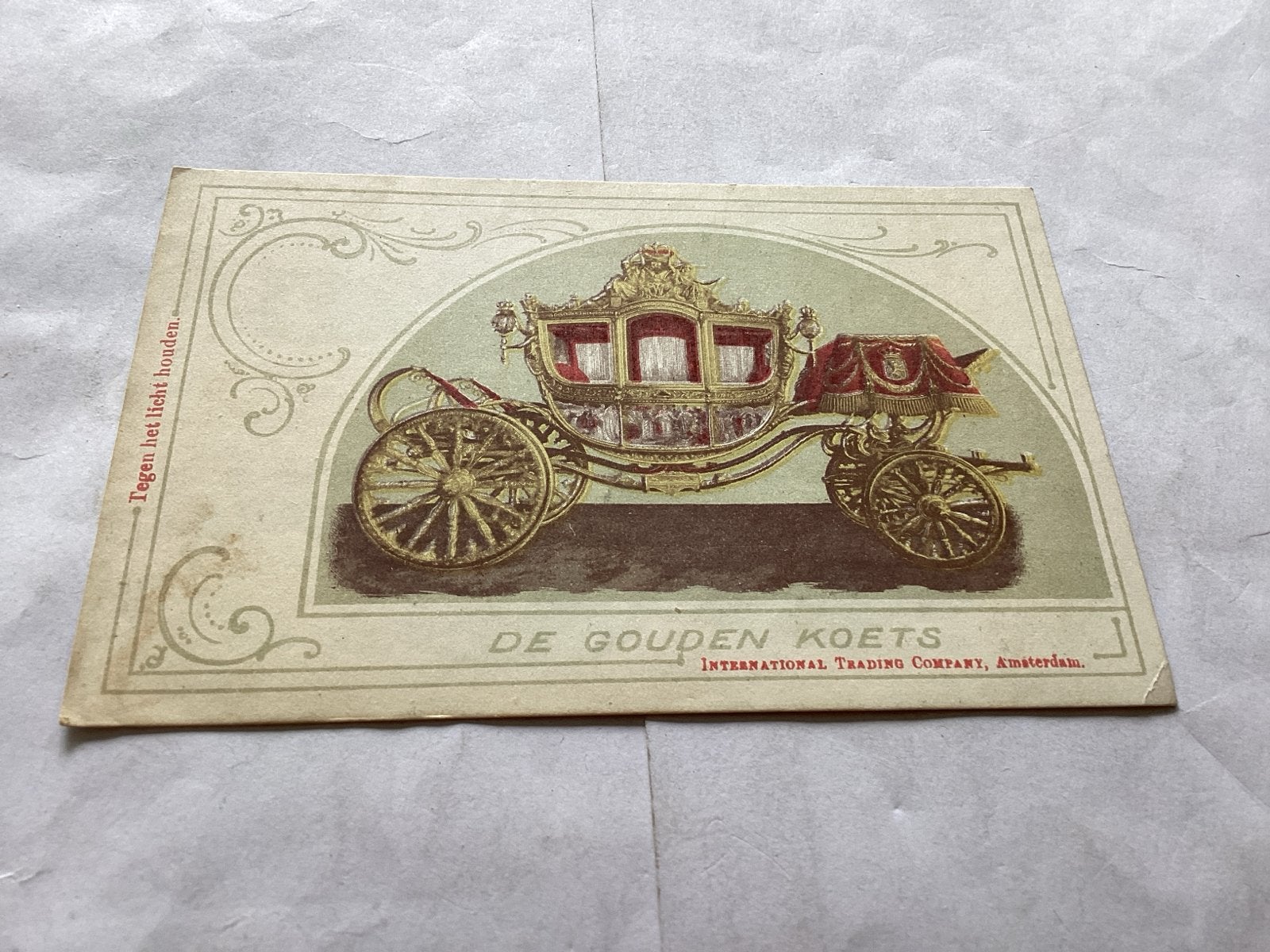 Antieke briefkaart De Gouden Koets, International Trading, Verzamelen, Ophalen of Verzenden, Voor 1920, Ongelopen