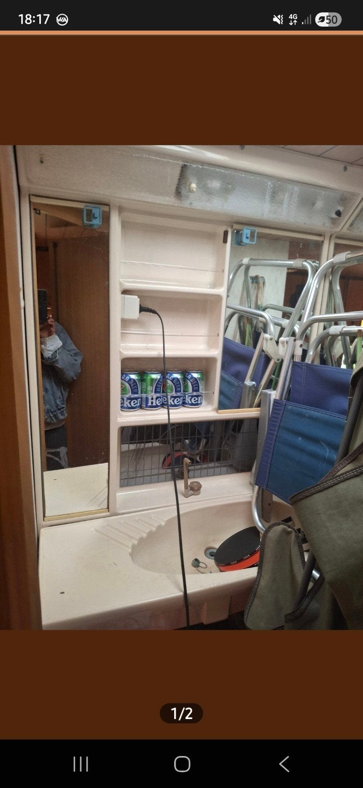 Retro badkamerkastje en wasbak caravan, Ophalen