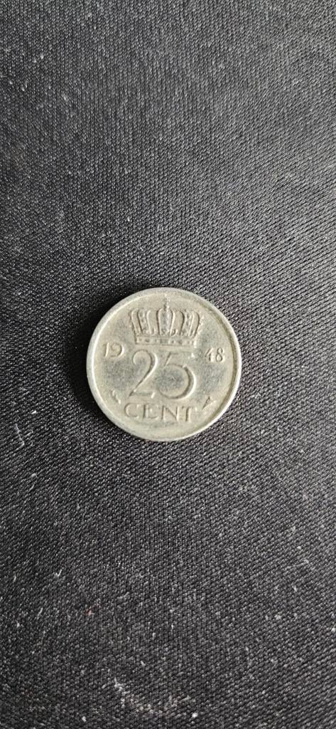 25 Cent Munt Koningin Wilhelmina 1948, Zilver, 25 cent, Ophalen of Verzenden, Koningin Wilhelmina