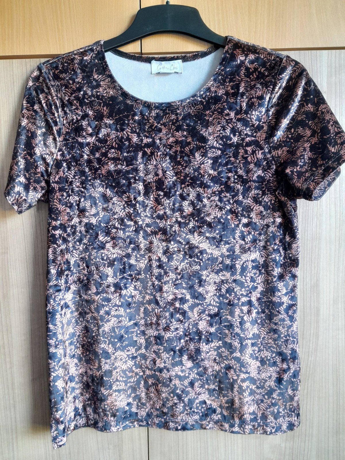 Fluwelen zwart met brons/koperkleurig t-shirt Cotton Club S, Zwart, Ophalen of Verzenden, Korte mouw, Maat 36 (S)