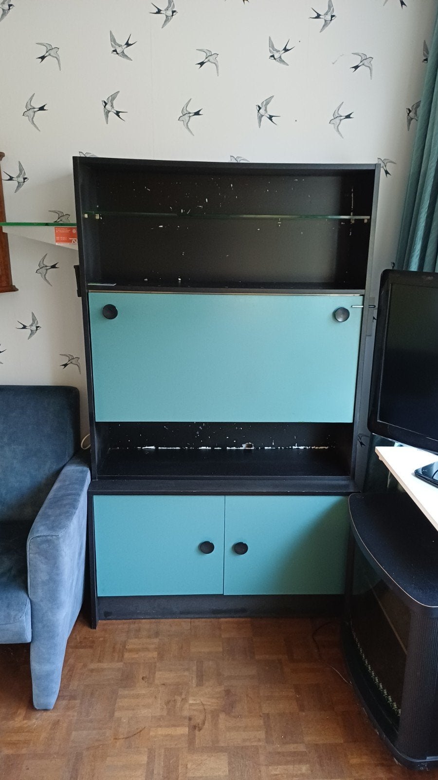 Vintage kast met bureaufunctie en opbergruimte, Ophalen, Gebruikt