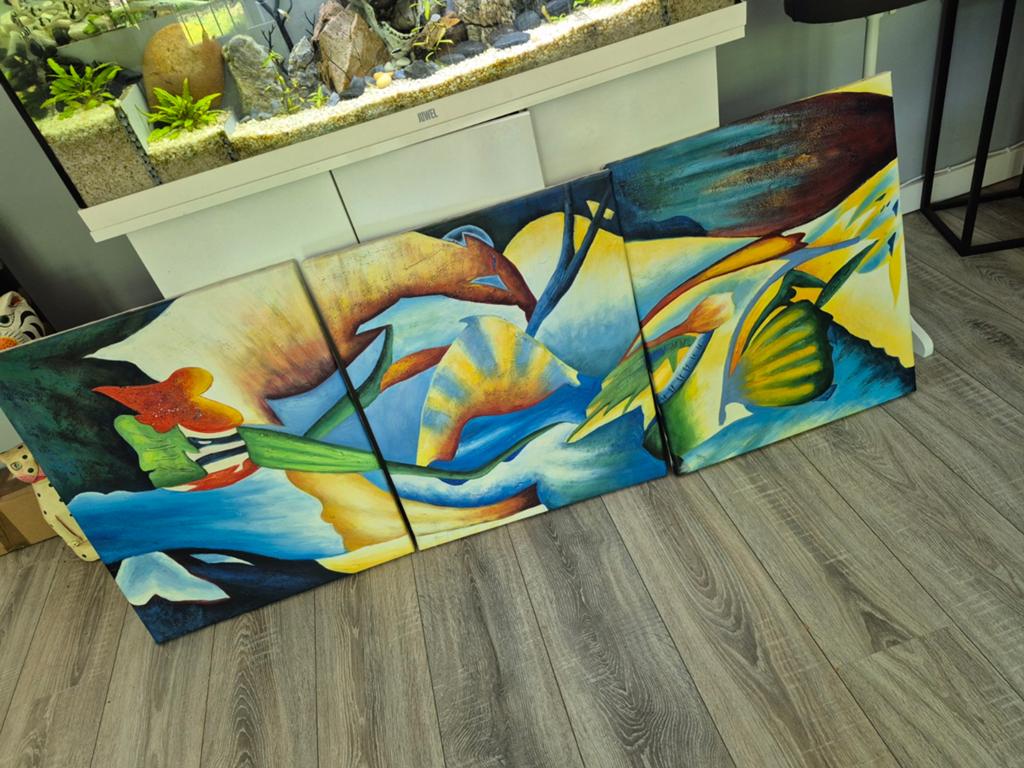 Abstract Schilderij - 3 Delen - 50x60cm per deel drieluik, Ophalen of Verzenden