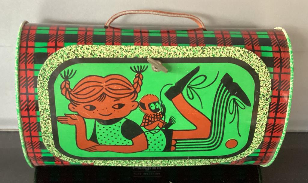 Oud blikken Pippi Langkous lunchtrommeltje ,USSR,ca 1970, Ophalen