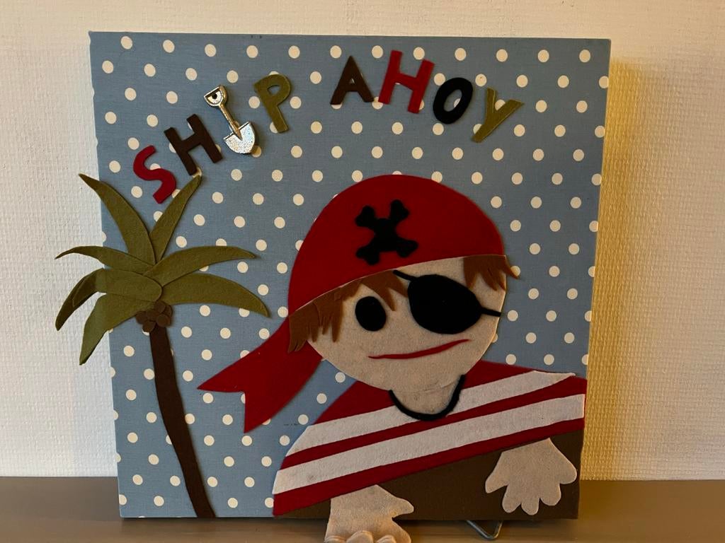 Handgemaakte Piraten Decoratie "Ship Ahoy" 40x40 cm, Ophalen, Zo goed als nieuw, Wanddecoratie