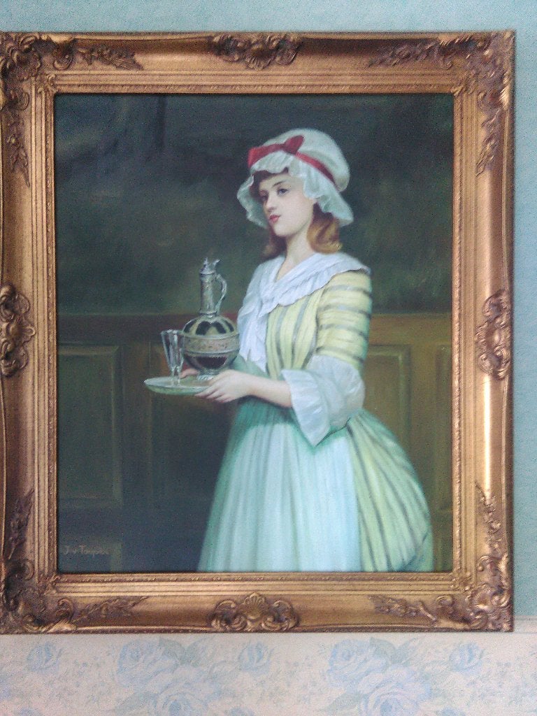 schilderij, genrestuk, meisje met dienblad, J van Tongeren, Antiek en Kunst, Kunst | Schilderijen | Klassiek, Nederlandse school