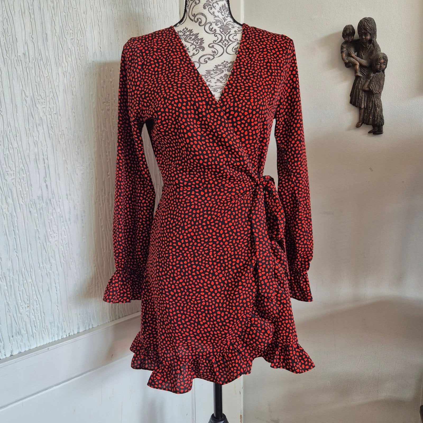 Loavies Rood Wikkeljurkje Maat S | Overslagjurk met Ruches, Ophalen of Verzenden, Maat 36 (S), Boven de knie, Rood