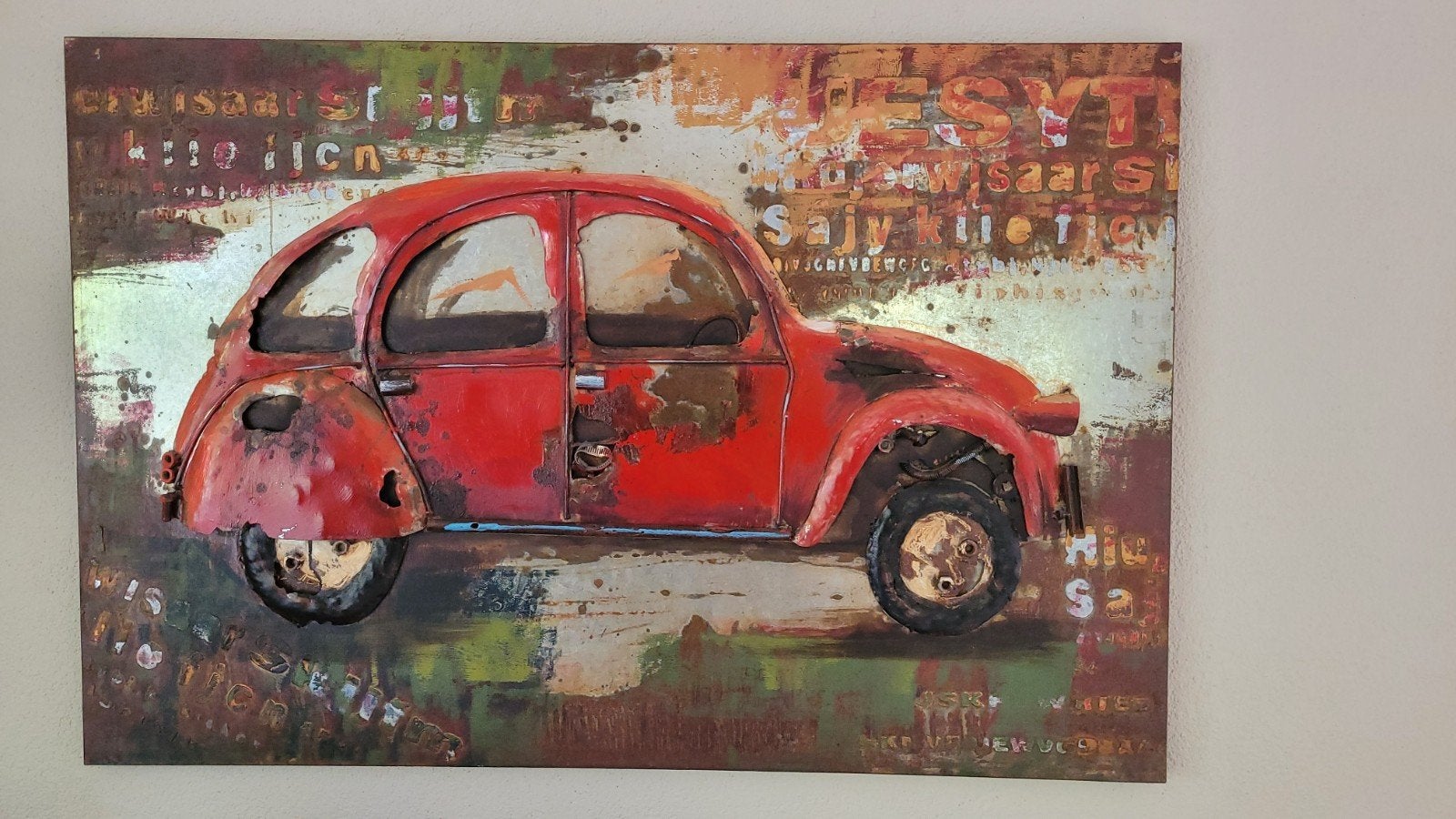 3D Schilderij: Rode 2CV, Voertuigen, 3D-effect, Ophalen of Verzenden, Overige technieken