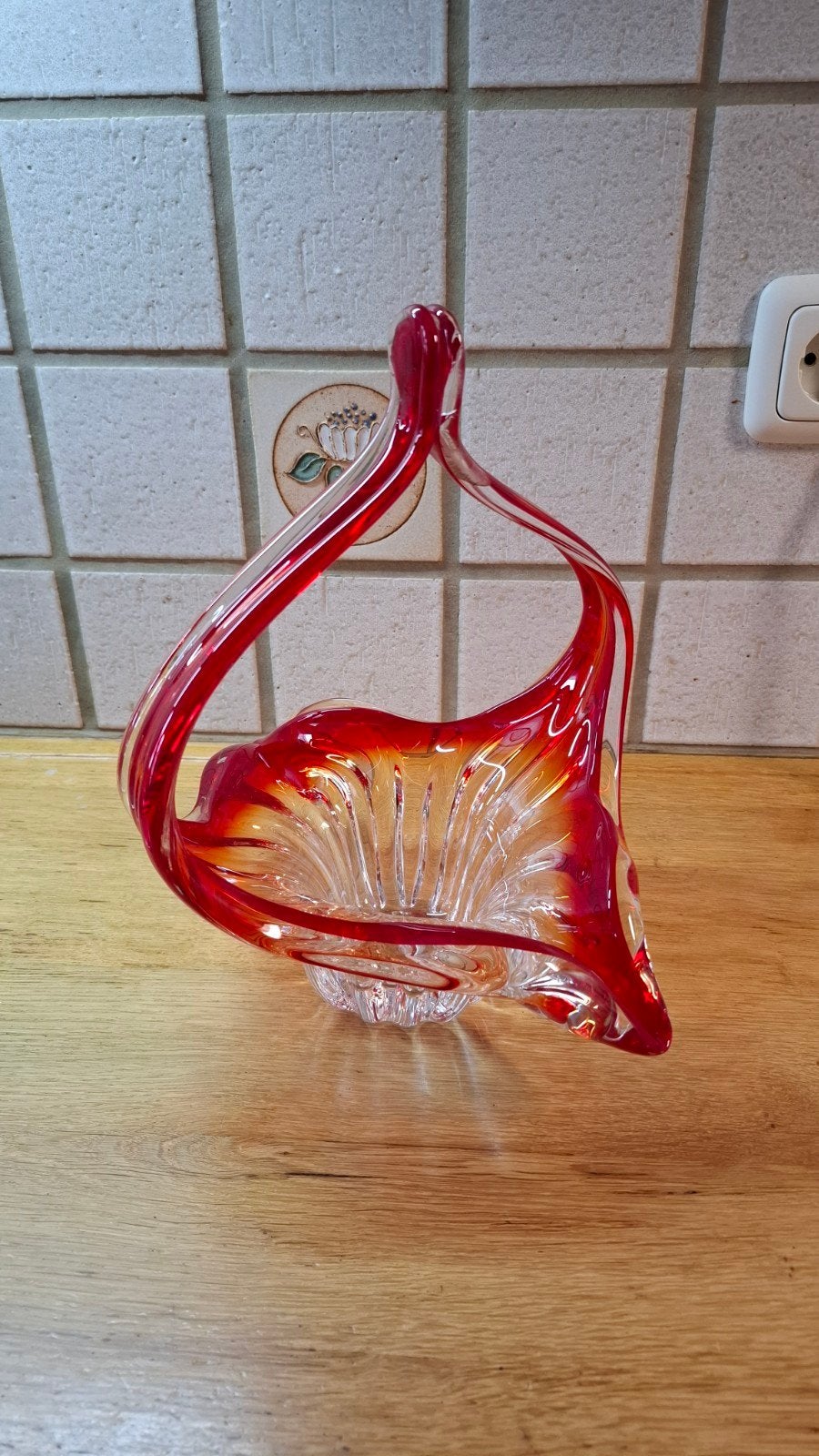 Vintage Belgische Murano-stijl Glasmand - Rood Sommerso, Ophalen
