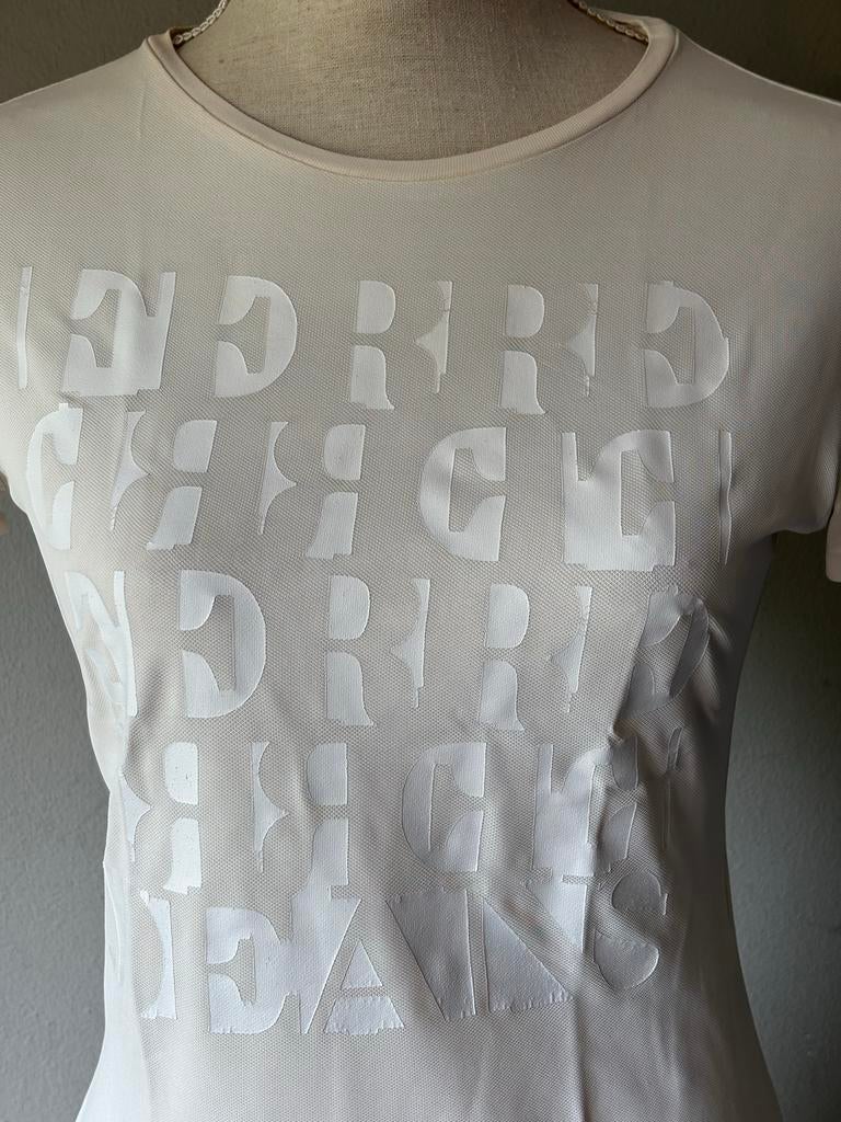 Vintage Ferre Jeans Monogram T-shirt Y2K - Ecru, Kleding | Dames, Maat 38/40 (M), Beige, Ophalen of Verzenden, Korte mouw