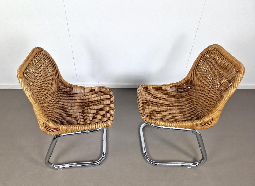 Set van twee Rohé Noordwolde stoelen | Rotan en chroom, Ophalen, Gebruikt, Twee, Metaal