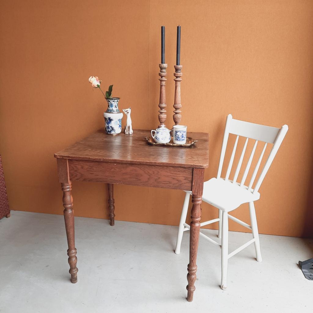Eiken bijzettafel, eettafel of bureau - 75x72 cm, Ophalen, 50 tot 100 cm, Vintage, 50 tot 100 cm