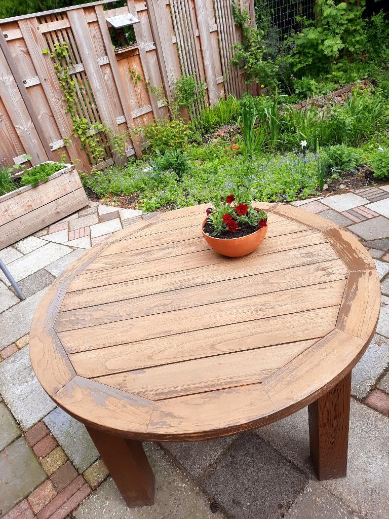 tuintafel, Tuin en Terras, Ophalen, Gebruikt, Rond, Teakhout