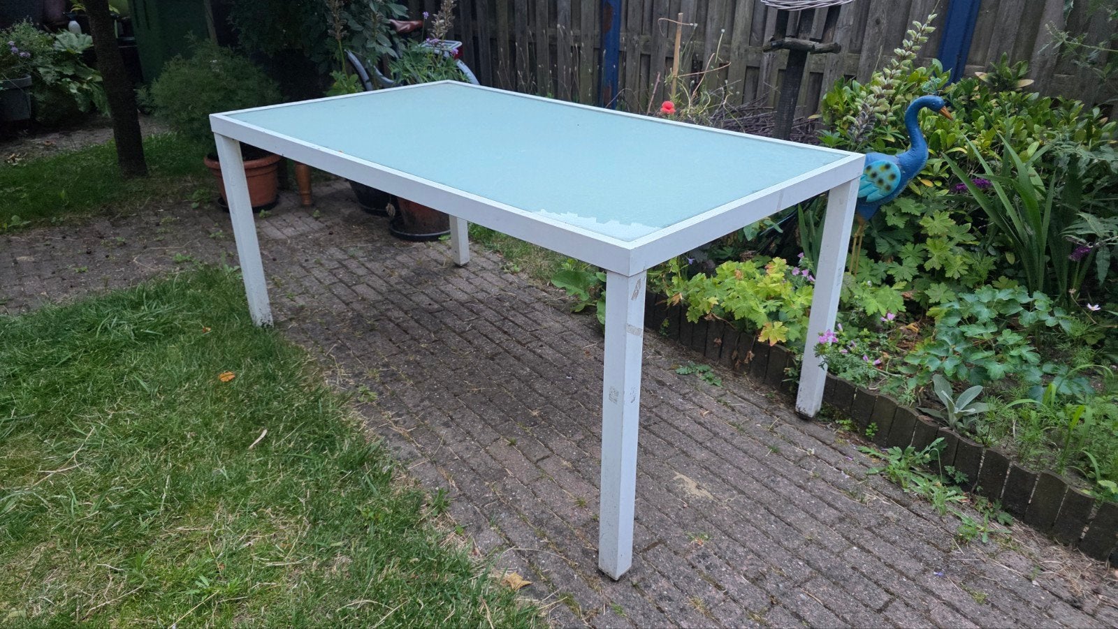Tuin/Balkontafel met glazen blad, Ophalen, Gebruikt, Rechthoekig, Aluminium
