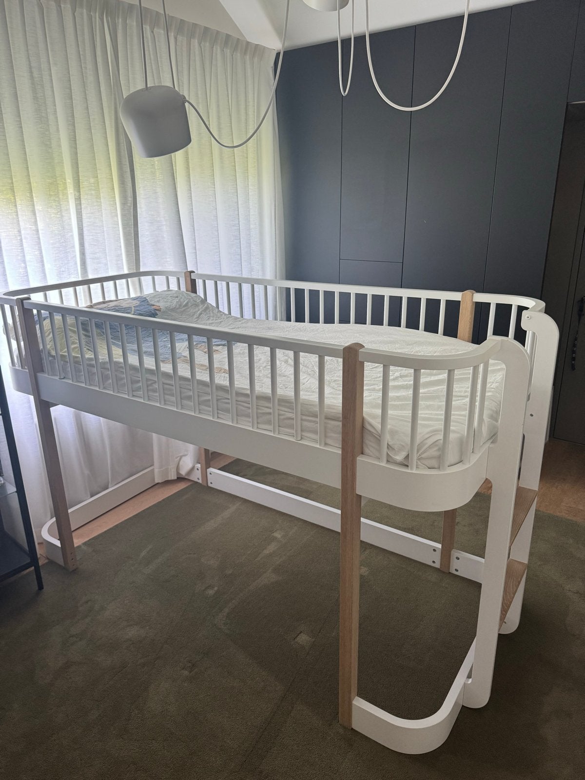 Oliver Furniture kinder half hoogslaper wit/eiken, Ophalen, 90 cm, Eenpersoons, Minder dan 160 cm
