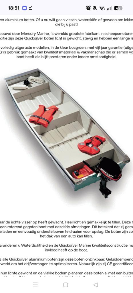 Aluminium Quicksilver Platbodem 348 Pintail, Ophalen, Aluminium, Trailer, Buitenboordmotor