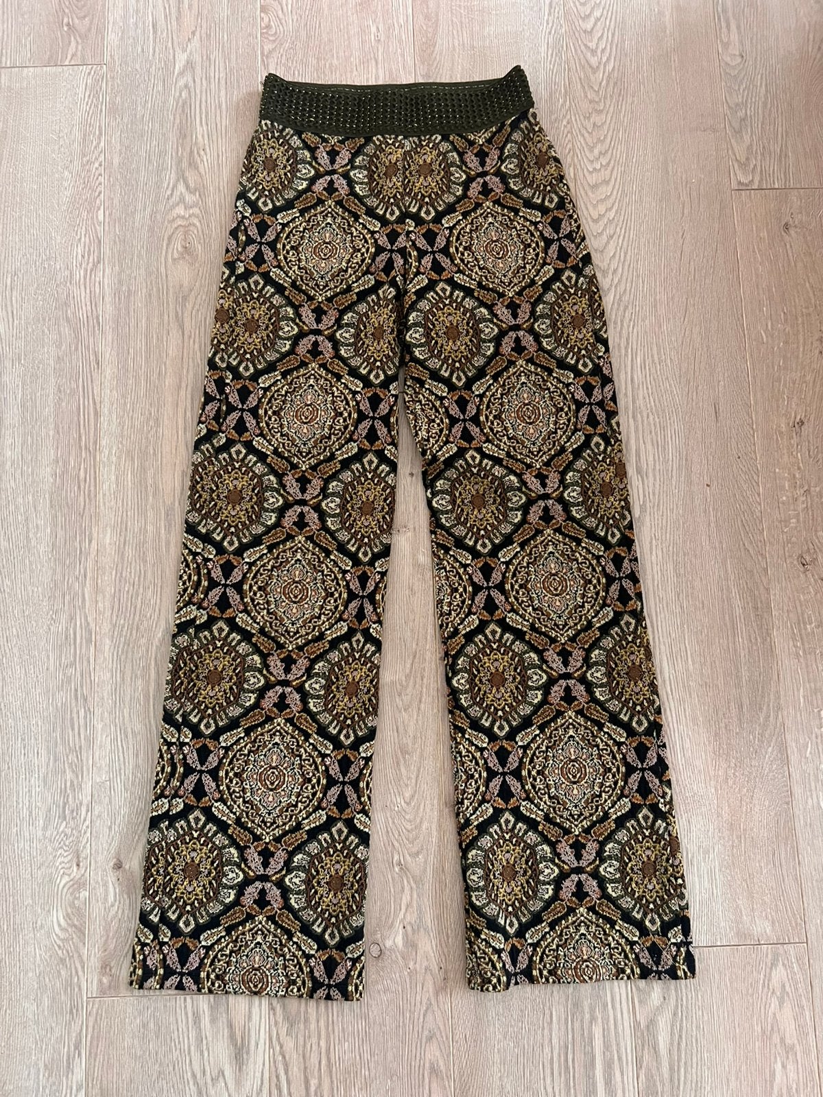 Geisha stretch broek groen pantalon met print jacquard, Geisha, Verzenden, Zo goed als nieuw, Maat 36 (S)