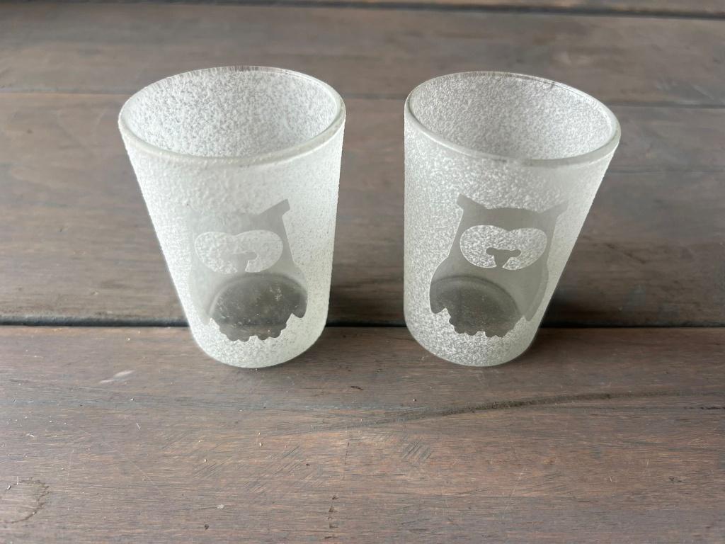 Set uil waxinelichthouders glas wit mat uil sfeer theelicht, Overige materialen, Verzenden, Wit, Zo goed als nieuw