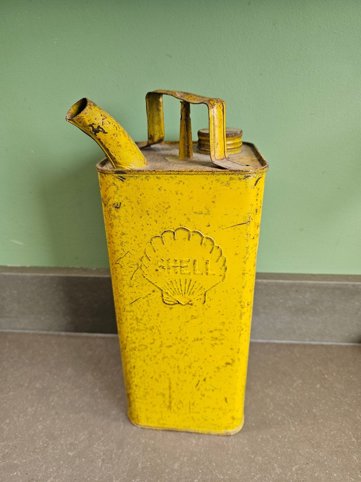 Vintage Shell Oliekan - Gele Metalen Jerrycan, Ophalen of Verzenden