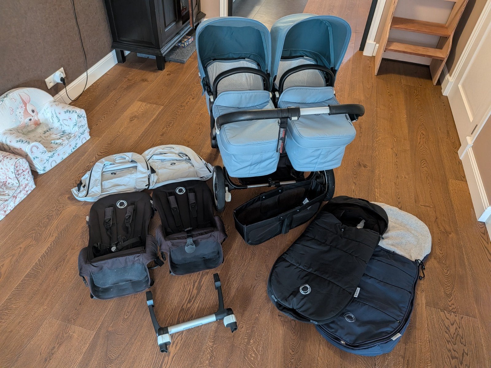Bugaboo Donkey 2 Duo kinderwagen met accessoires, Ophalen, Gebruikt, Bugaboo, Verstelbare duwstang