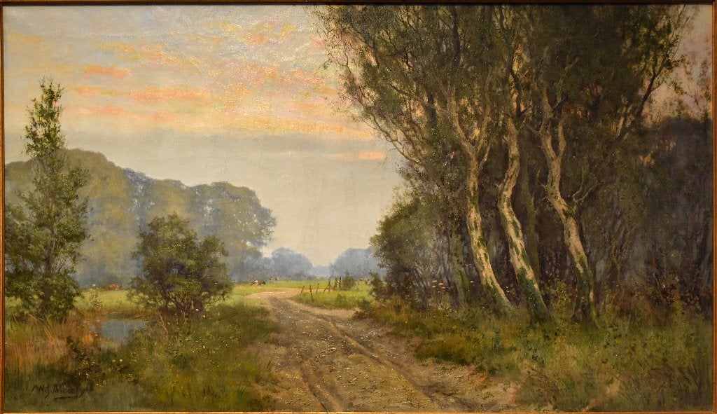 Boslandschap met weiland en koeien, Ophalen, Doek, Landschap, Olieverf