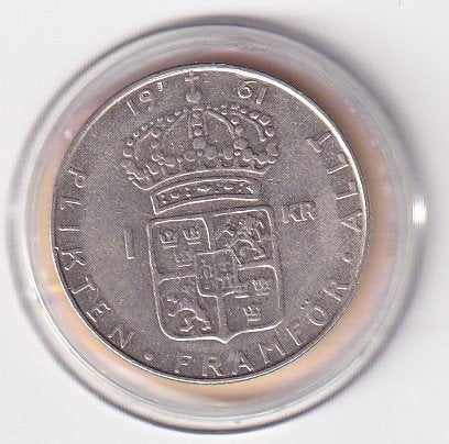 Zweden 1 Krona 1961 met randtikje, Verzenden, Overige landen, Losse munt, Zilver