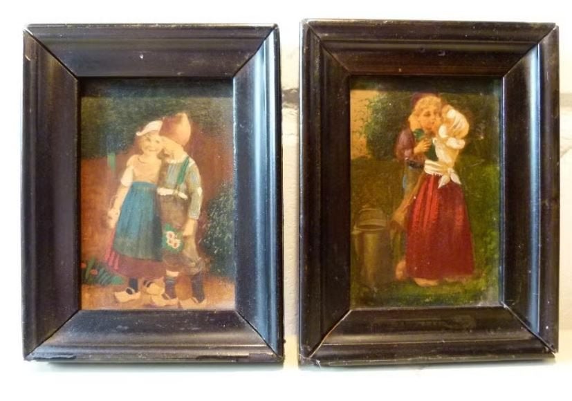 antieke miniatuur koper schilderijtjes set Nederland, Ophalen, Portret of Personen, Origineel werk, Metaal