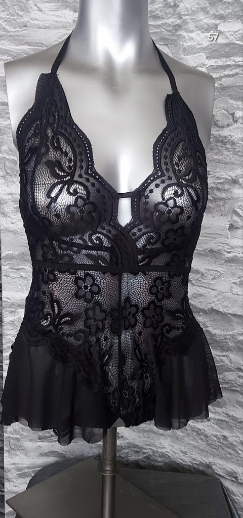 Sexy kanten playsuit M(open kruis), Kleding | Dames, Ondergoed en Lingerie, Ophalen of Verzenden, Zwart, Body of Korset