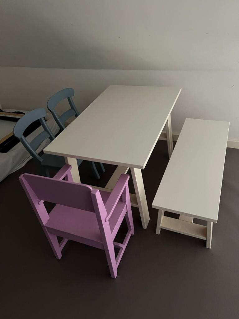 Kinder picknicktafel met bankje en stoelen, Ophalen of Verzenden, Gebruikt, Tafel(s) en Stoel(en)