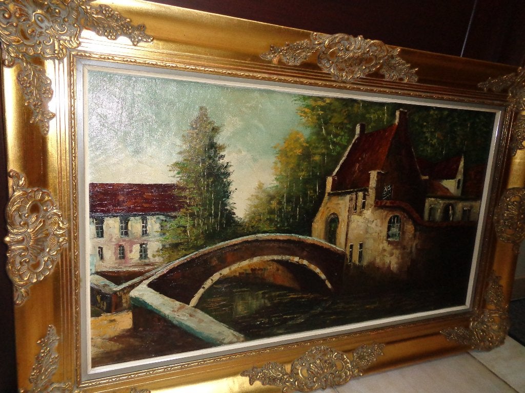 *Prachtig groot gesigneerd schilderij met zéér mooie kader, Ophalen of Verzenden, Bijzondere lijst, Doek
