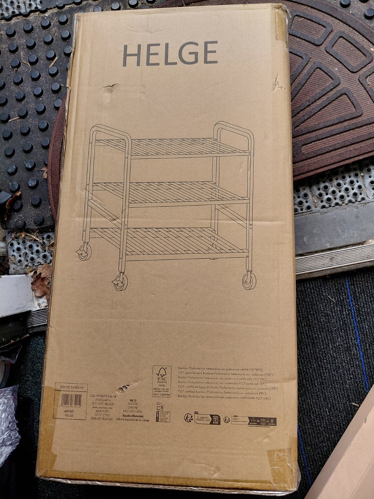 Karretje op wielen bamboe, Ophalen, Nieuw