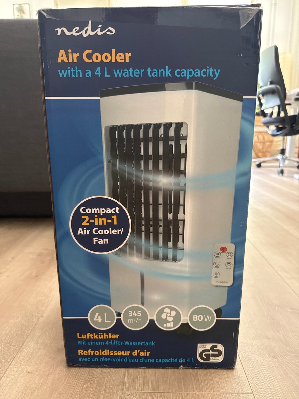 Nedis 2-in-1 Air Cooler/Fan met 4L watertank, Witgoed en Apparatuur, Airco's, Ophalen, Minder dan 60 m³, Nieuw, 3 snelheden of meer