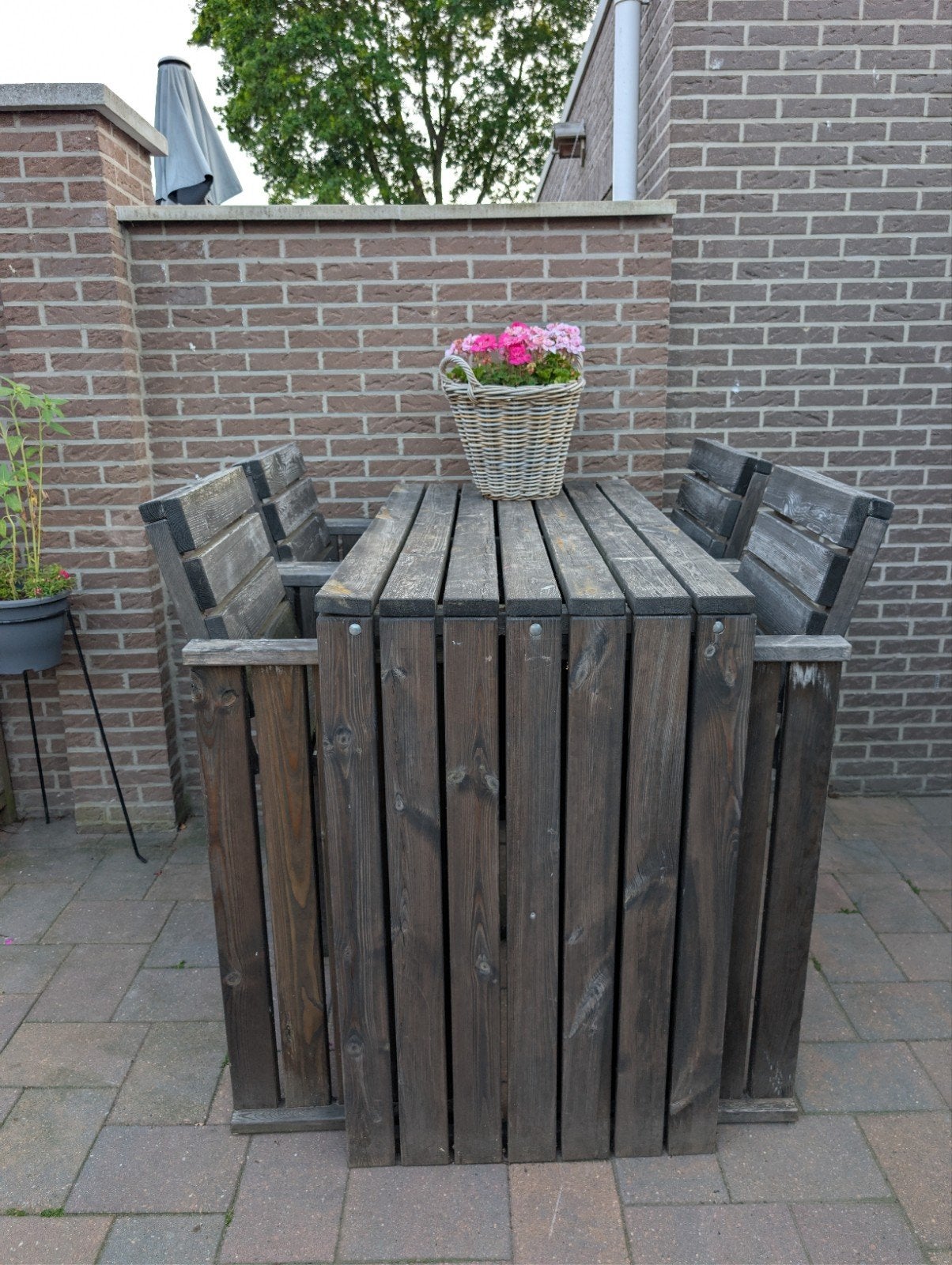 Houten picknicktafel met 4 stoelen, Ophalen, Gebruikt, Rechthoekig, Hout