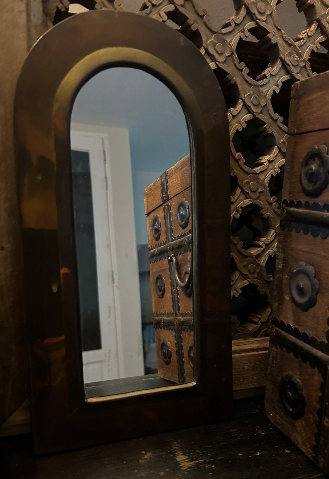 Klein messing oosters spiegeltje india bohemian, Ophalen of Verzenden