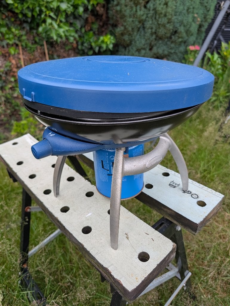 Campingaz Party Grill CV Kooktoestel + Houten Opbergbox, Ophalen of Verzenden, Gebruikt