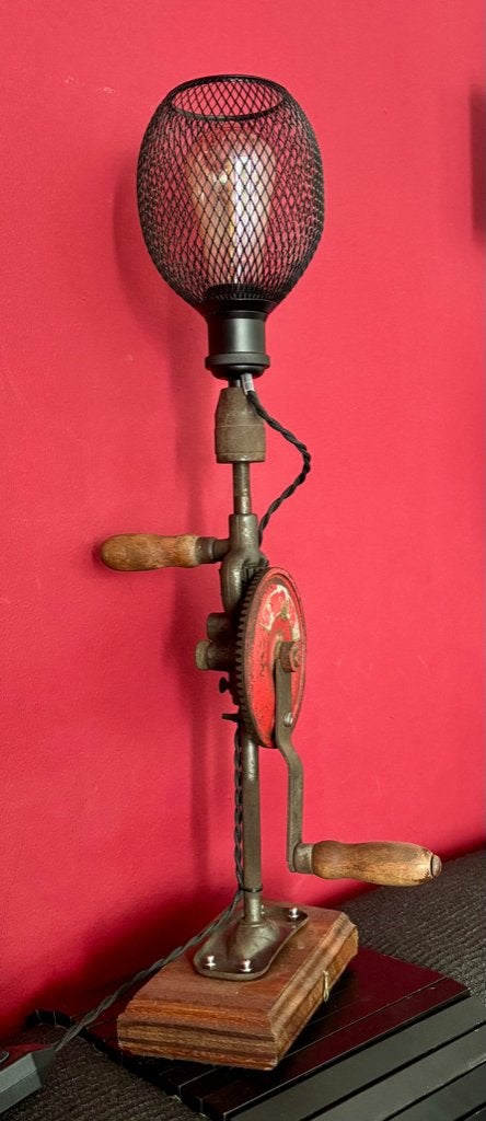 Tafellamp ”Borstboormachine”, Ophalen of Verzenden, Gebruikt, Hout
