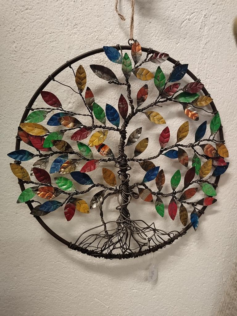 Wandornament levensboom van gerecycled blik, Huis en Inrichting, Metaal, 32 cm, Kwastje-over-Kastje, 32 cm