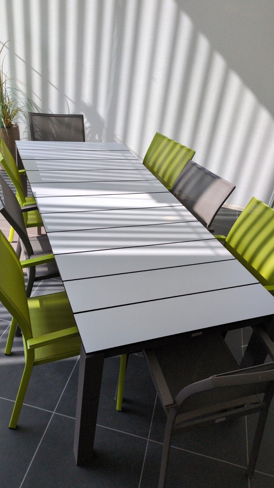 8 persoons tafel met stoelen, Huis en Inrichting, Tafels | Eettafels, Ophalen, Kunststof, 200 cm of meer, 50 tot 100 cm