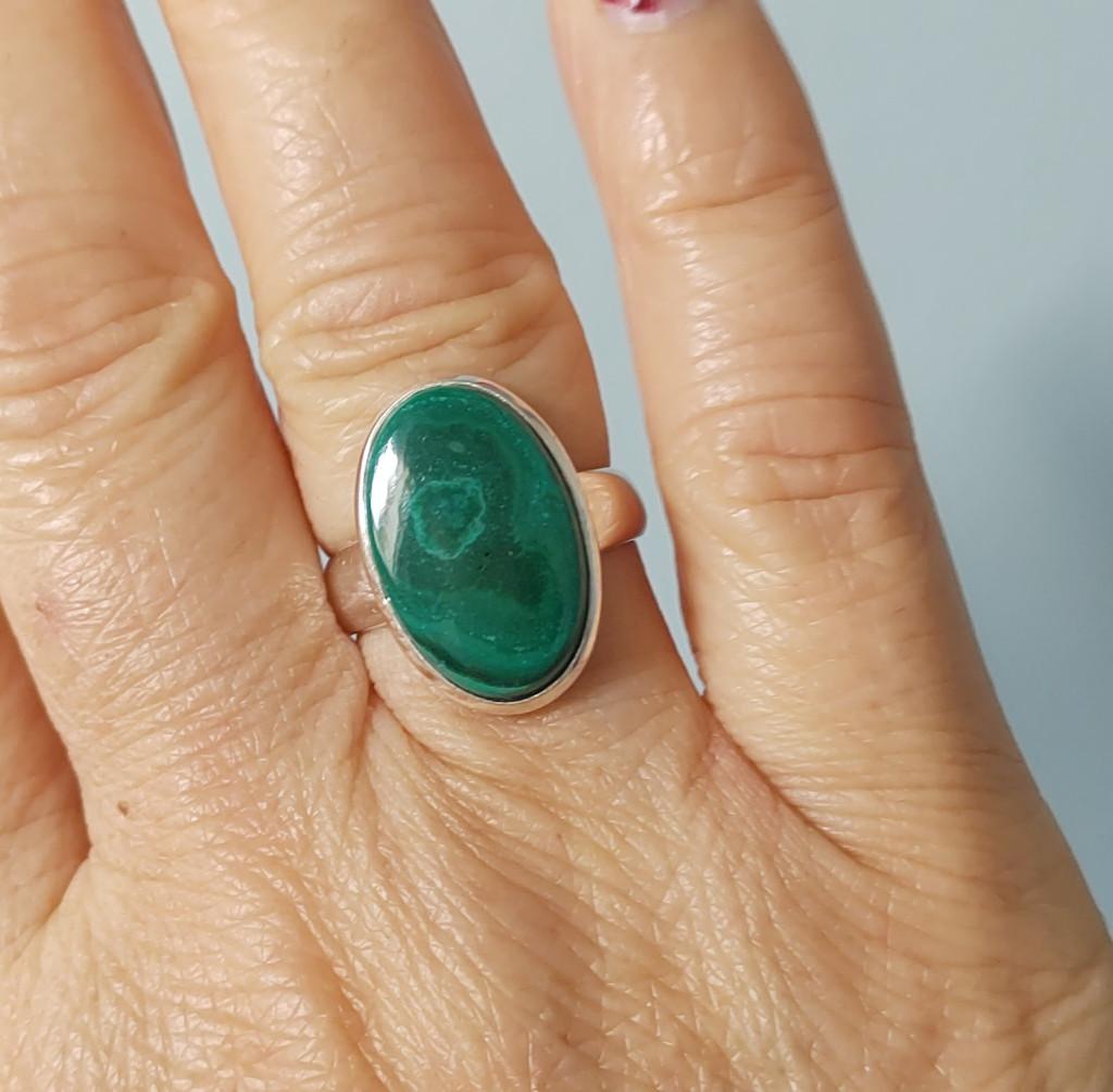 925 zilveren ring met natuurlijke Malachiet steen, O.T., Nieuw, Ophalen of Verzenden, Orientaltemptation@hotmail.com