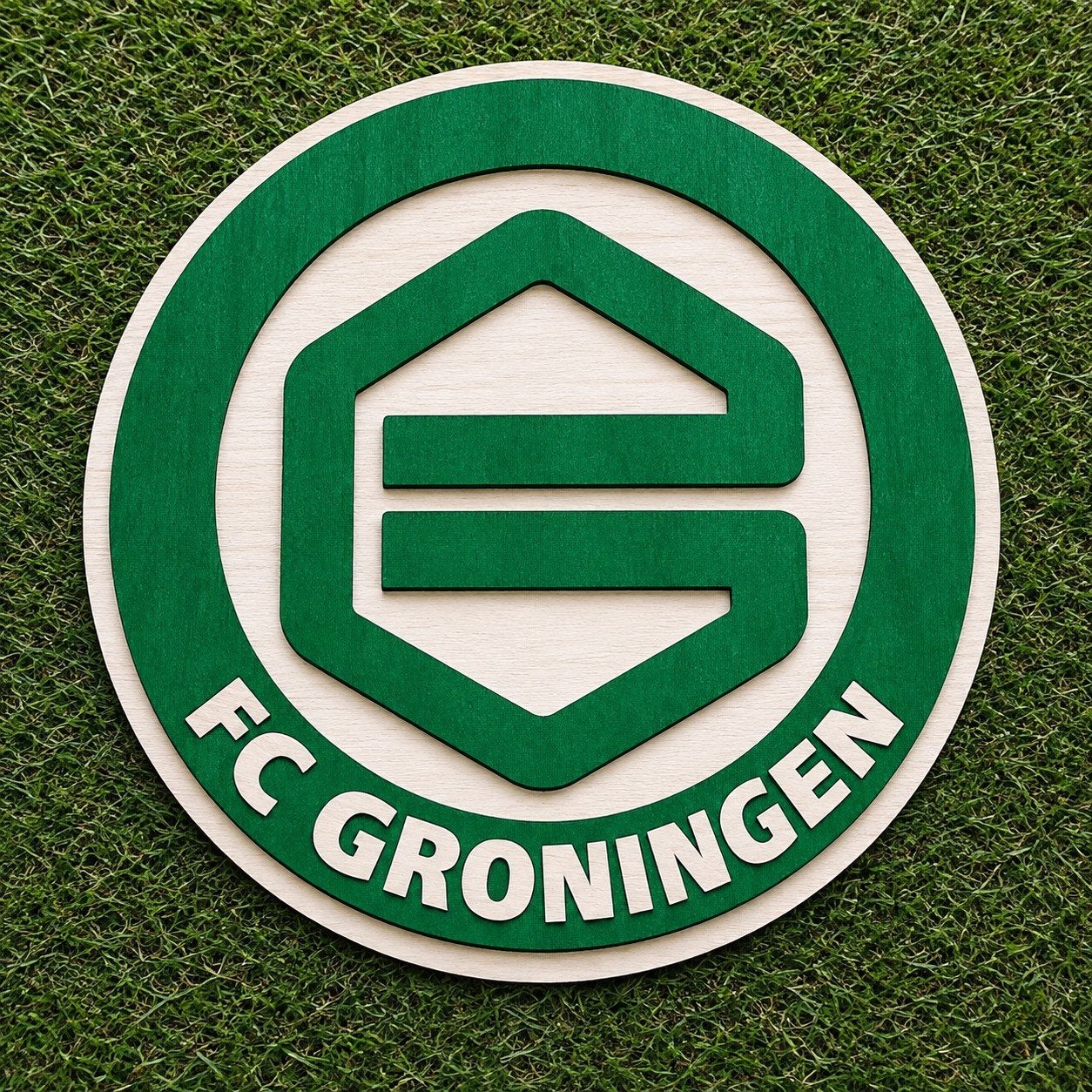 FC Groningen Logo Hout 3D – 38 cm – Wanddecoratie, Ophalen of Verzenden, Nieuw, Overige binnenlandse clubs, Overige typen