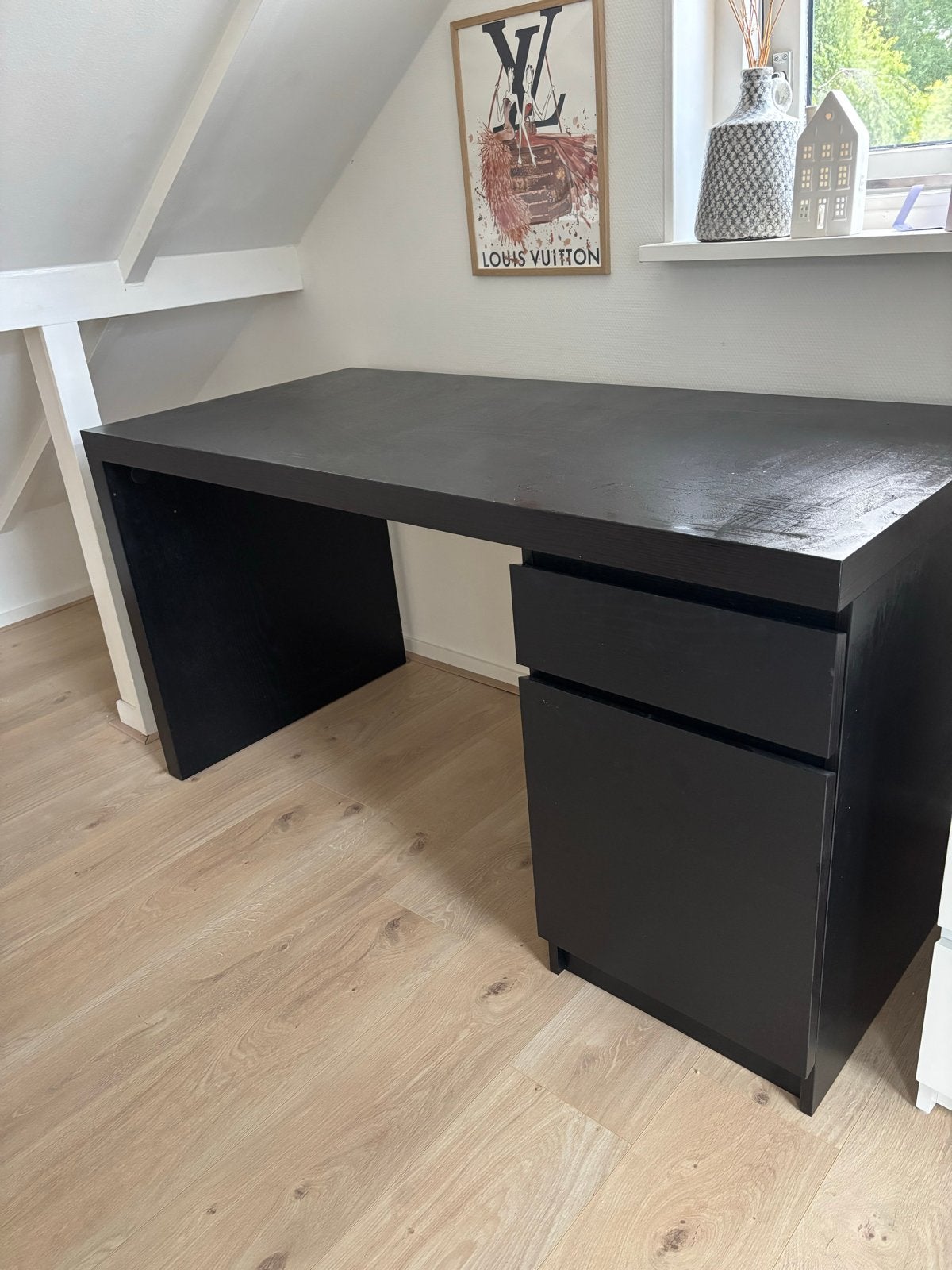 IKEA Malm bureau 140x65 cm met lades en opbergruimte, Ophalen, Zwart, Met lades, Spaanplaat of MDF