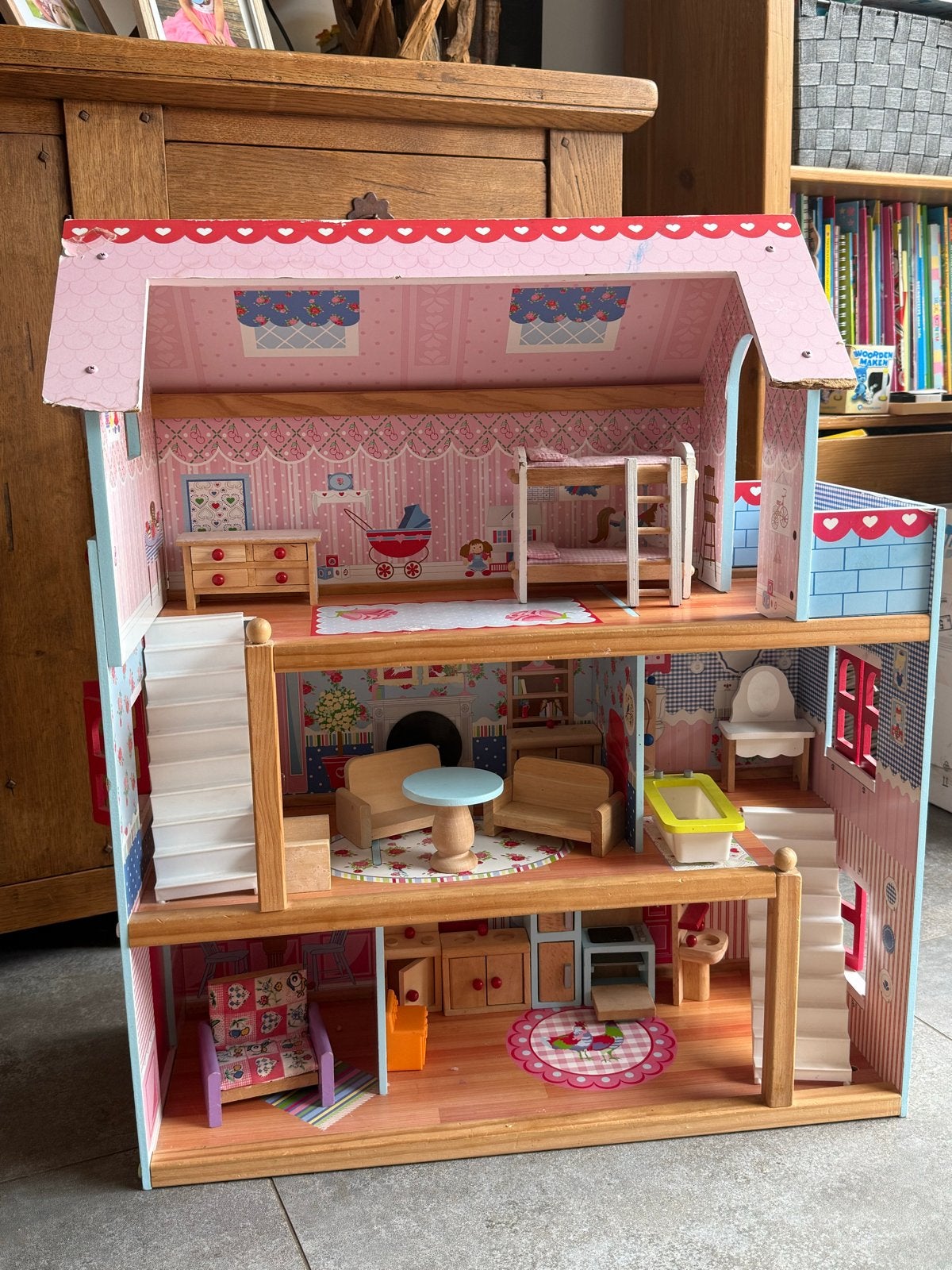 houten poppenhuis met meubels, Ophalen, Gebruikt, Overige typen
