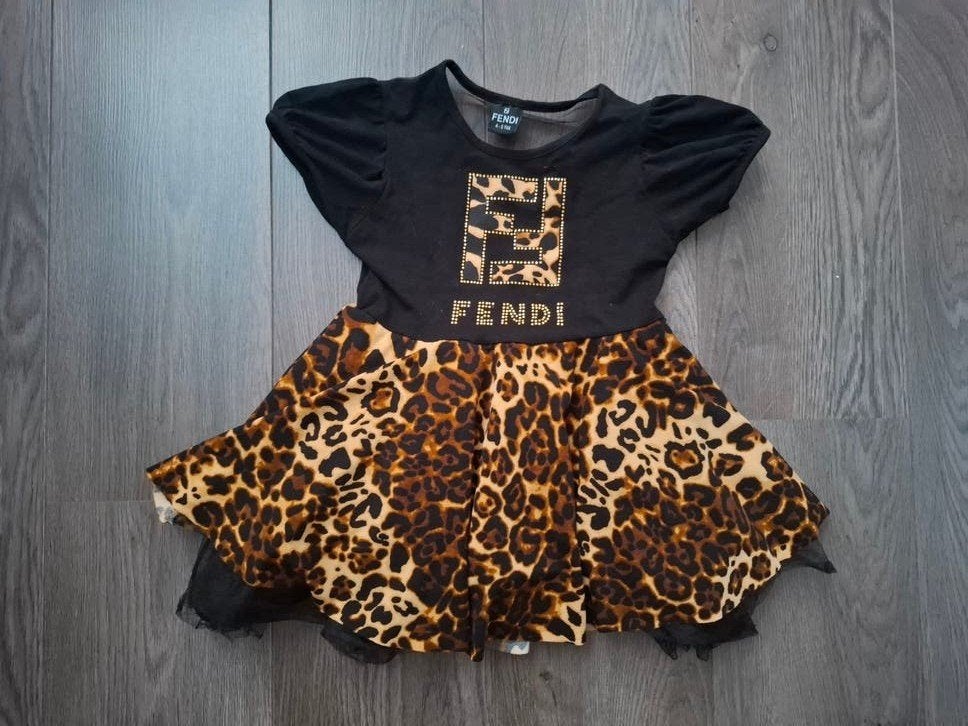Kinderjurk met panterprint, maat 4-5 jaar (geen echte Fendi), Ophalen of Verzenden, Gebruikt, Fendi, Meisje