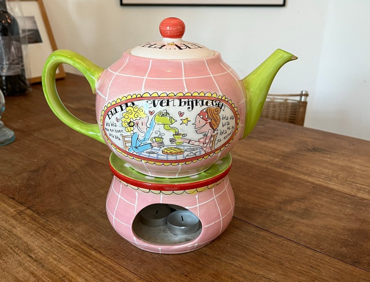 Blond Amsterdam theepot met warmtehouder theelichtjes, Gebruikt, Steen/keramiek, Meerkleurig, Ophalen