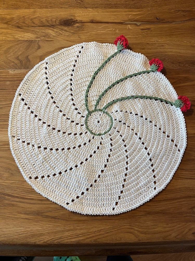 Placemats setje bloemen ecru rood groen, Beige, P Gillisstraat, Nieuw, Kinderworkshops Petra