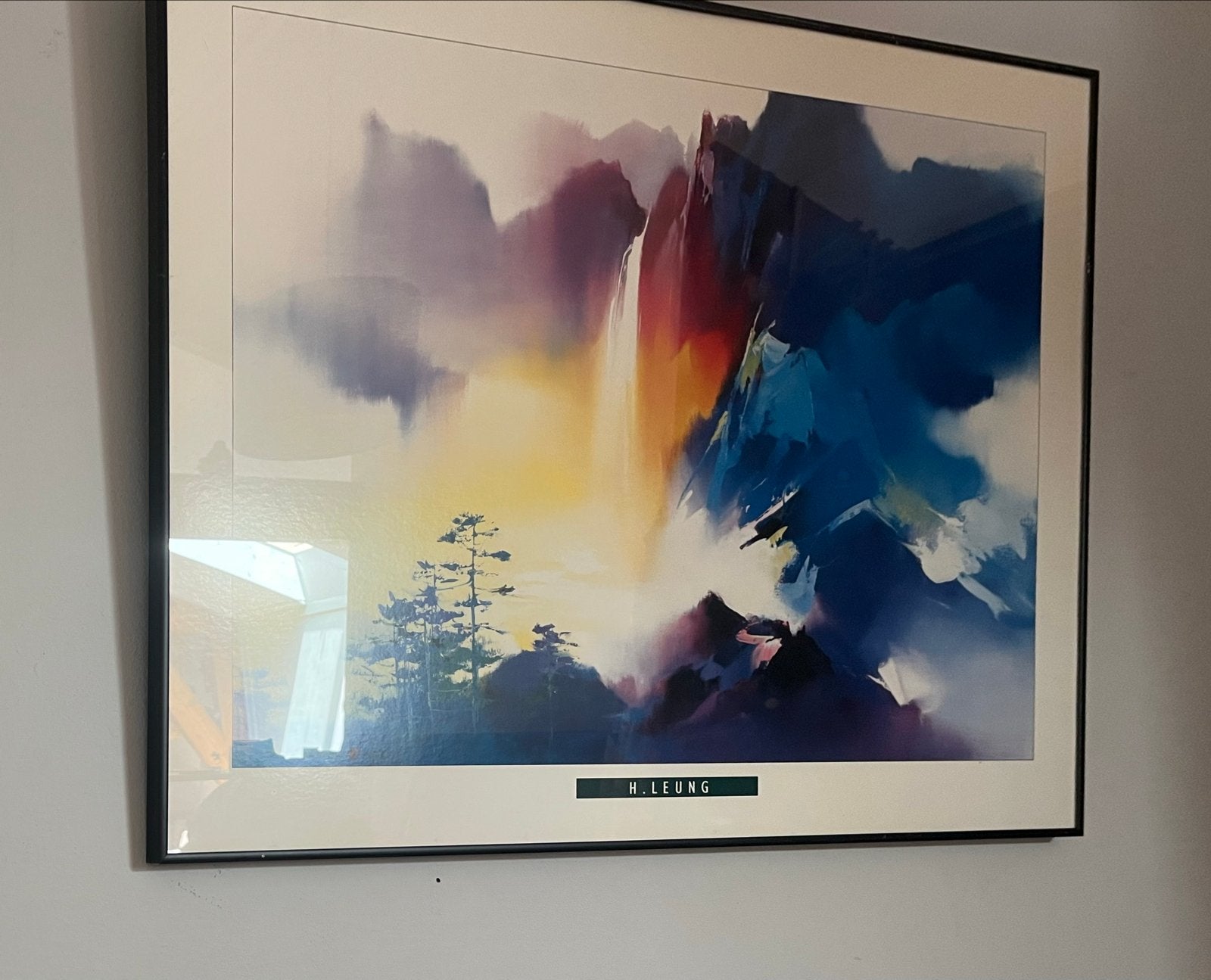 Abstracte waterval schilderij van H. Leung, Antiek en Kunst, Ophalen