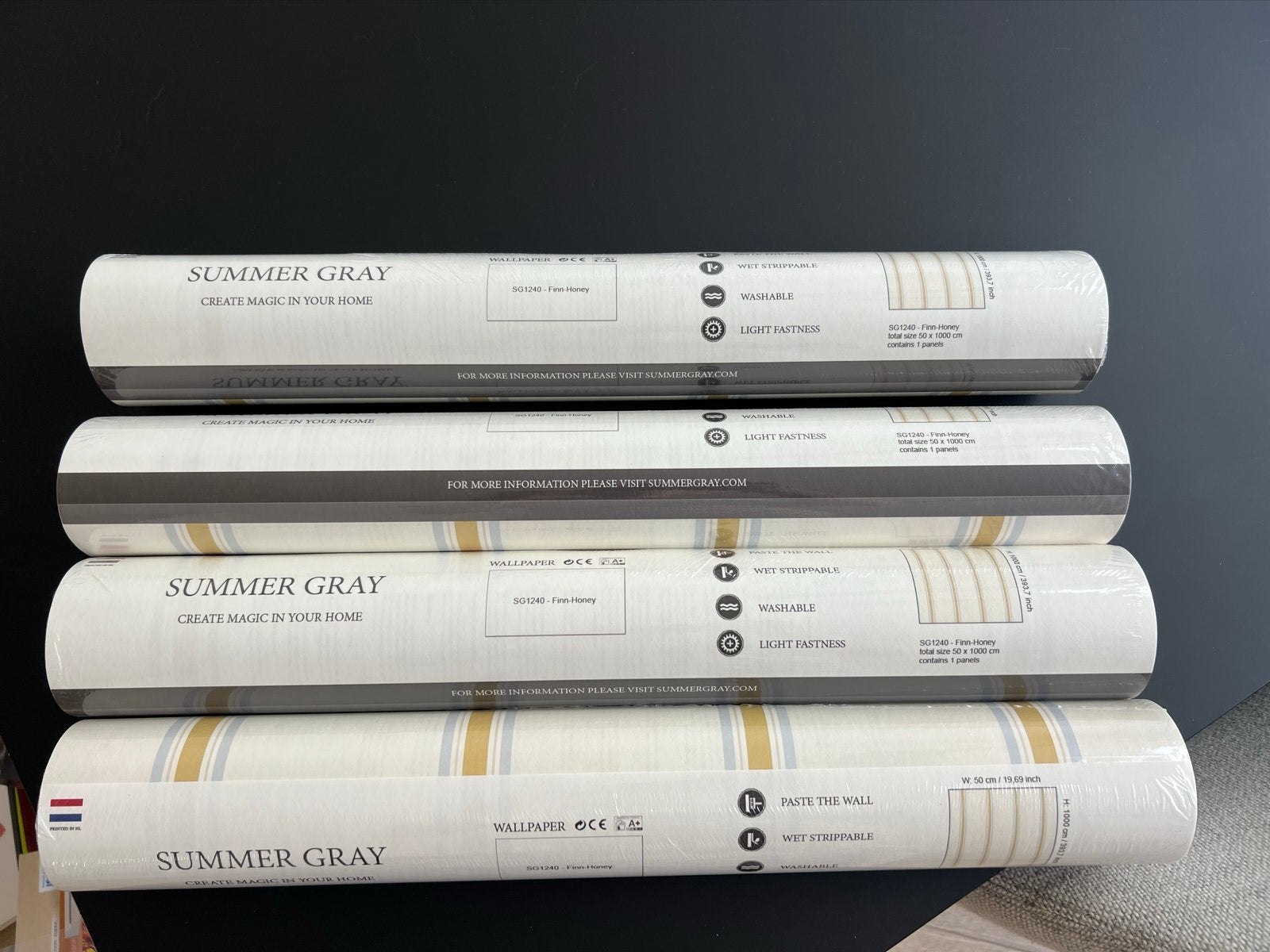 Summer Gray Behangrollen - Strepen Design, Ophalen of Verzenden, 10 tot 25 m², Wit