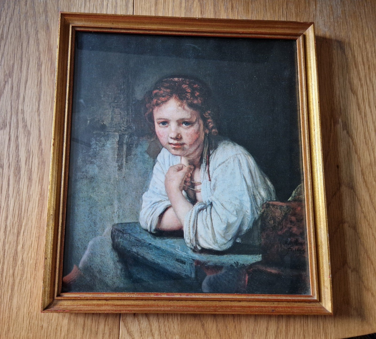 Rembrandt reproductie 'Meisje in het venster' met lijst, Antiek en Kunst, Kunst | Schilderijen | Klassiek, Ophalen of Verzenden